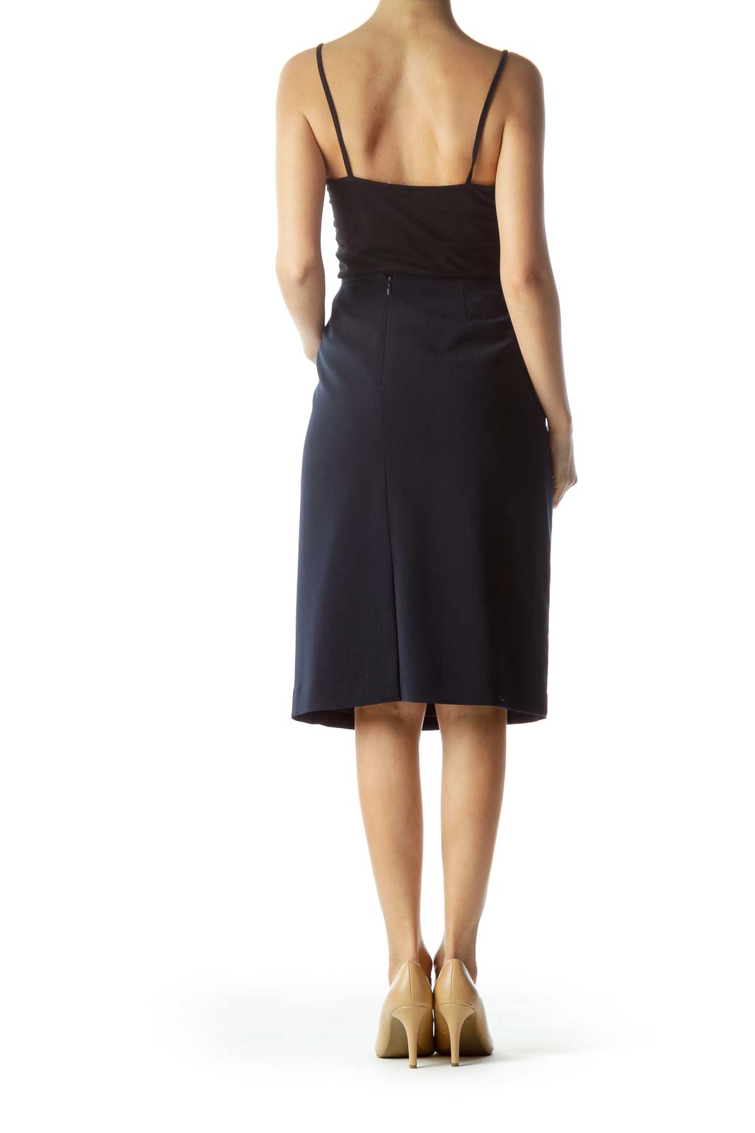 Navy Pleated Pencil Skirt