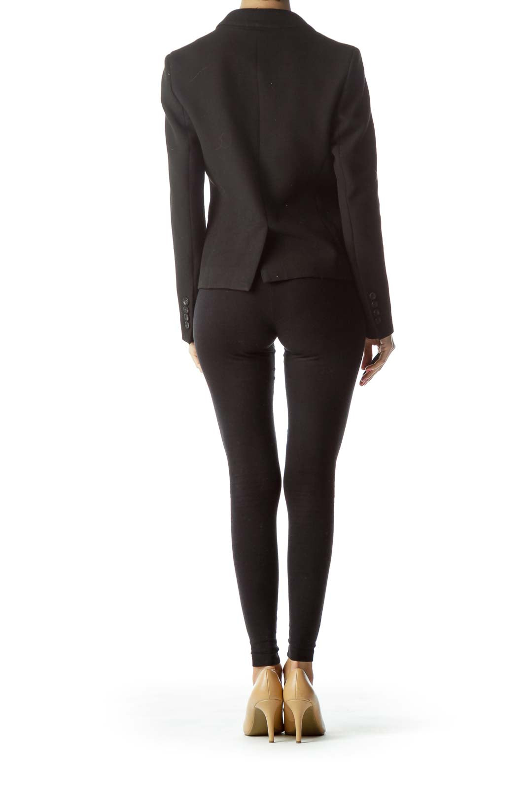 Back view of Ann Taylor black blazer showing tailored fit