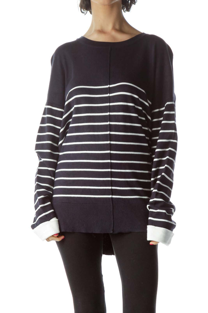 Navy White Striped Sweater