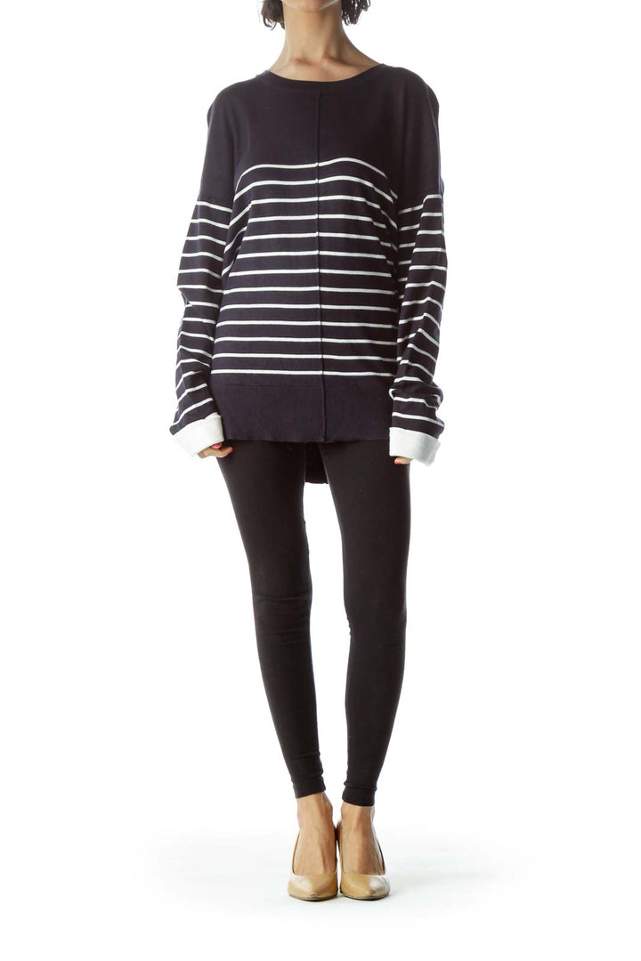 Navy White Striped Sweater