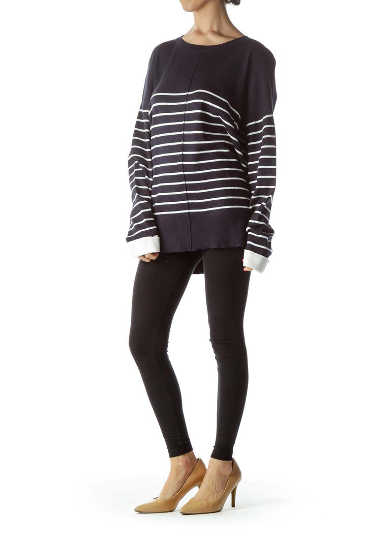 Navy White Striped Sweater