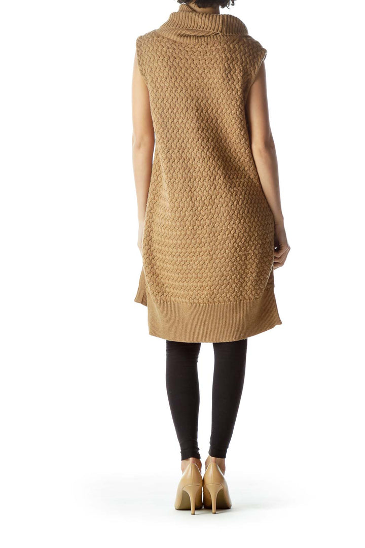 Brown Sleeveless Turtleneck Knit with Zipper Detail