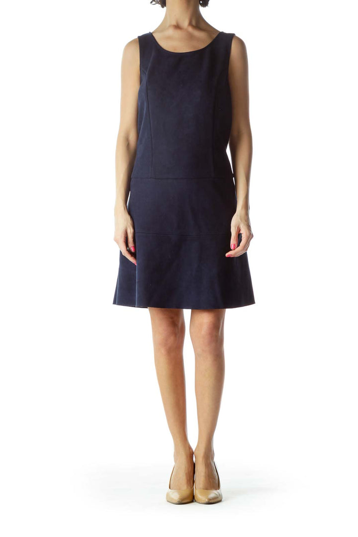 Navy Sleeveless Faux-Suede Work Dress