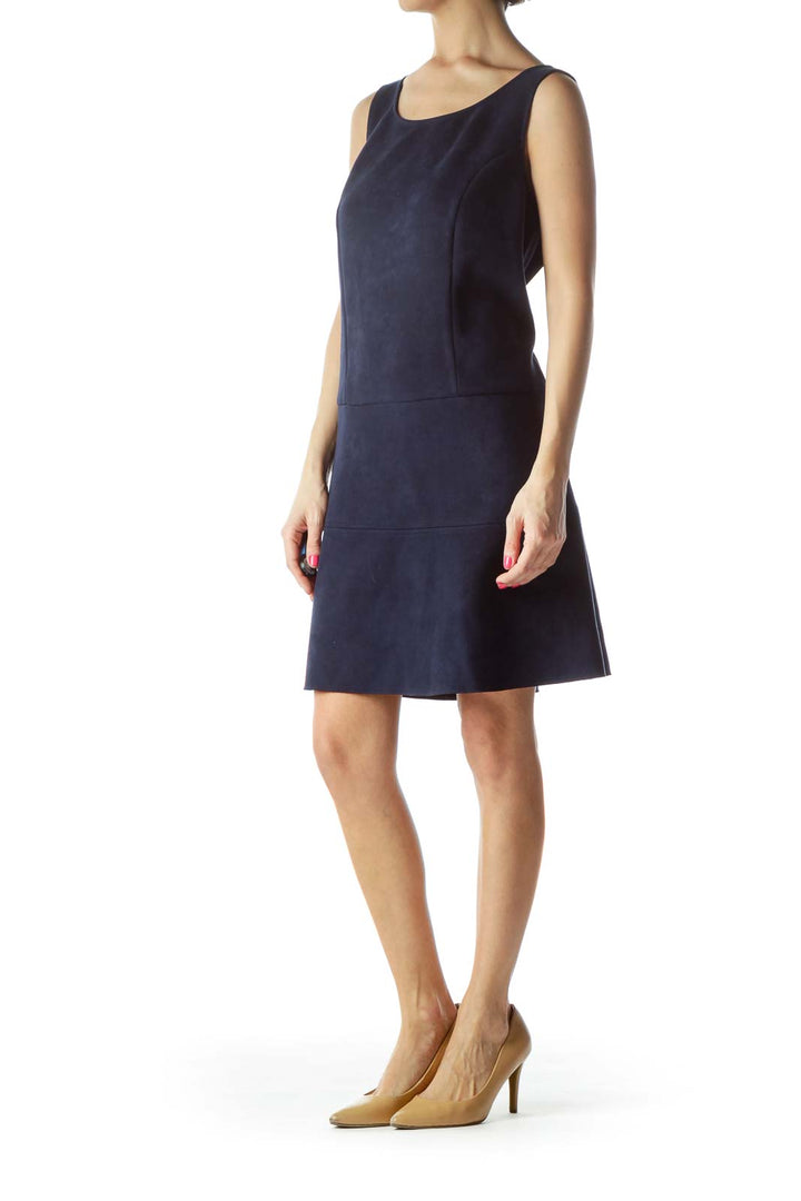 Navy Sleeveless Faux-Suede Work Dress