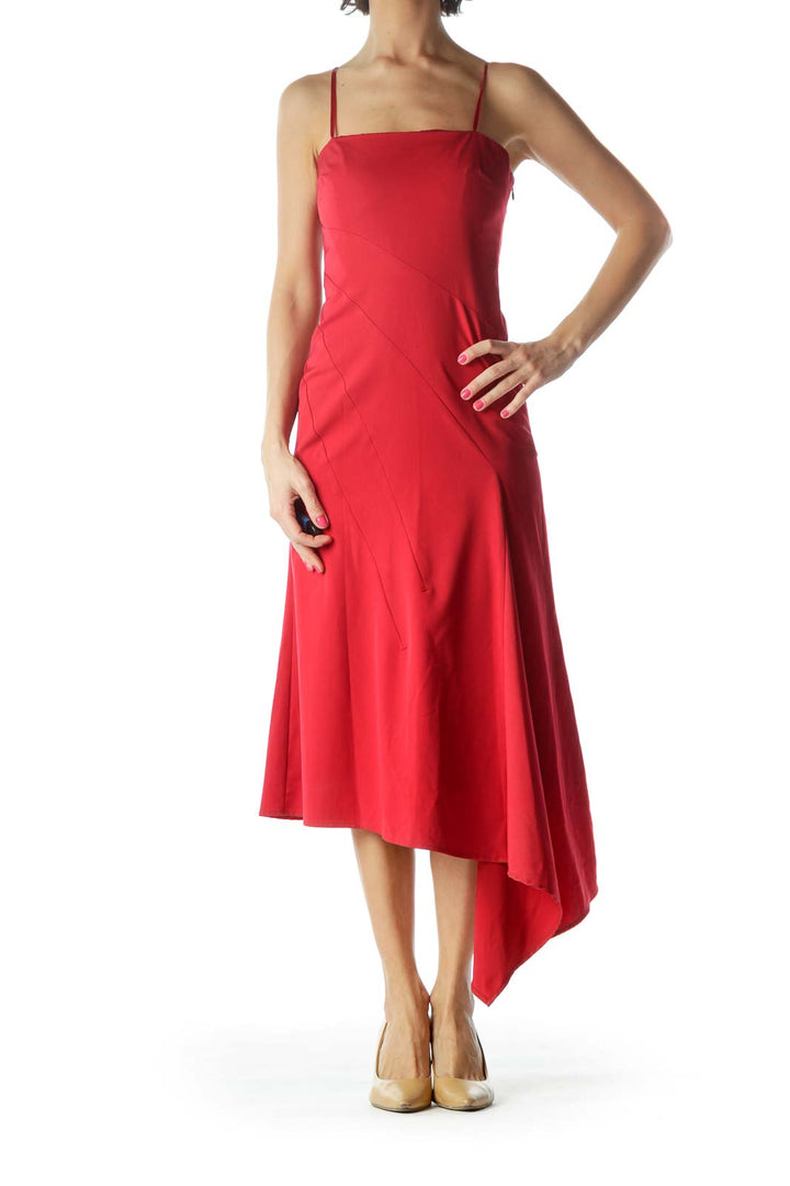 Red Strapless Asymmetric Cocktail Dress