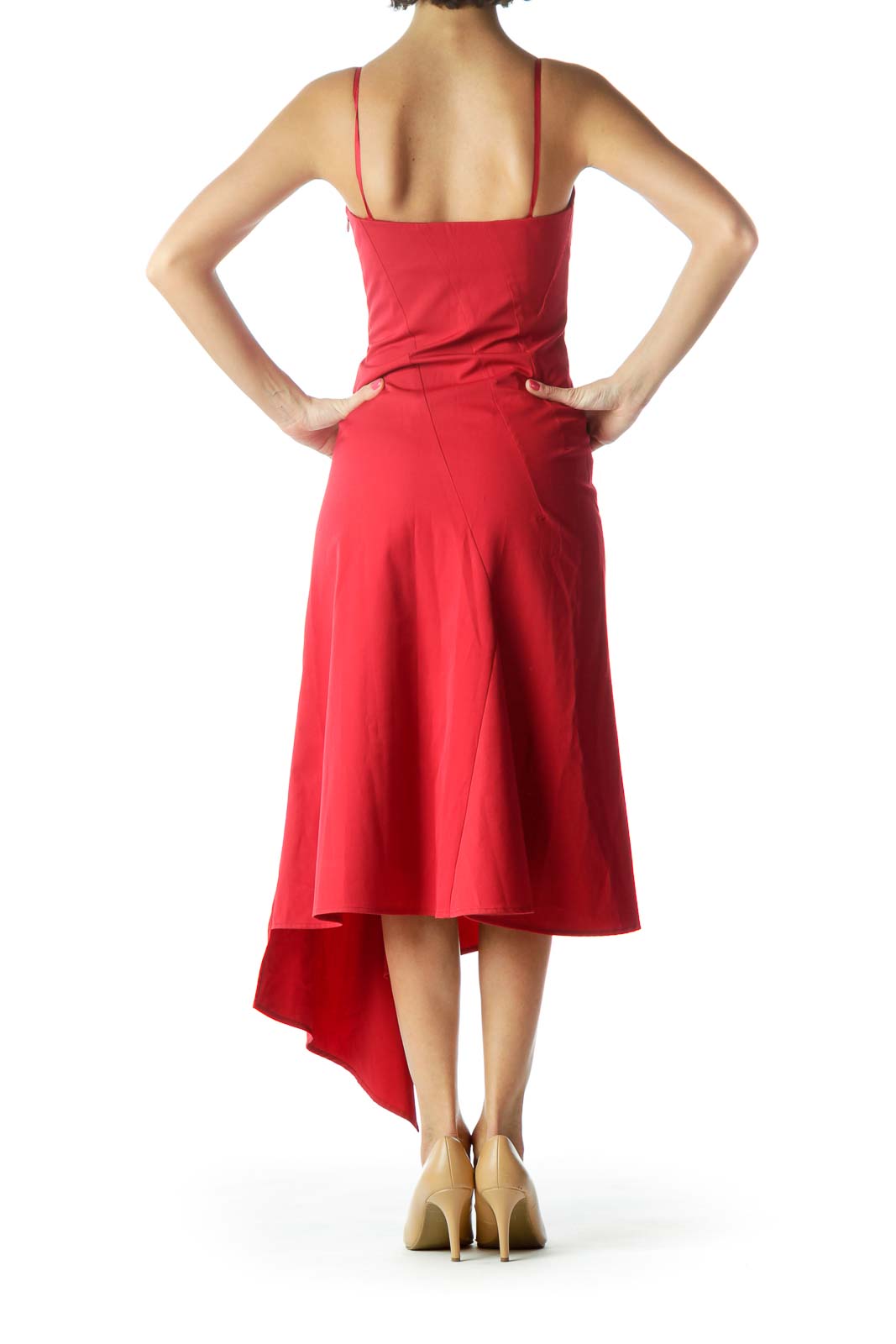 Red Strapless Asymmetric Cocktail Dress