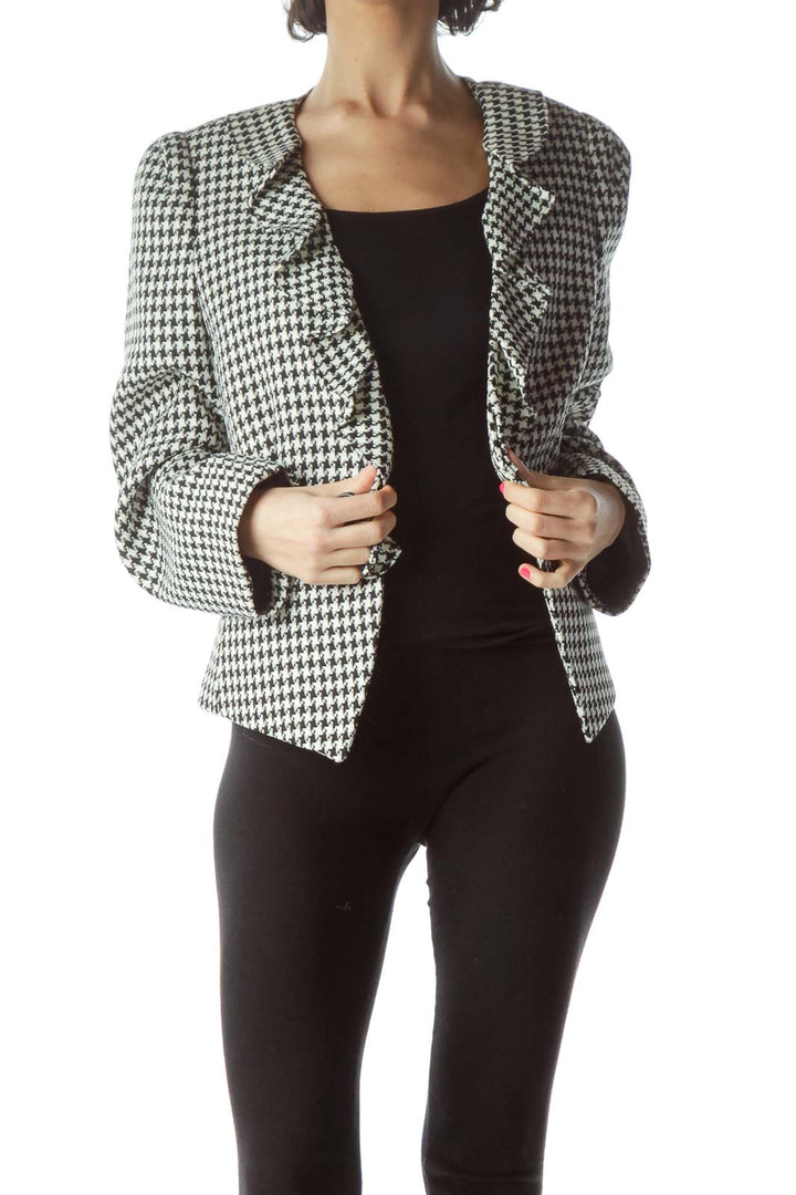 Black White Houndstooth Print Jacket