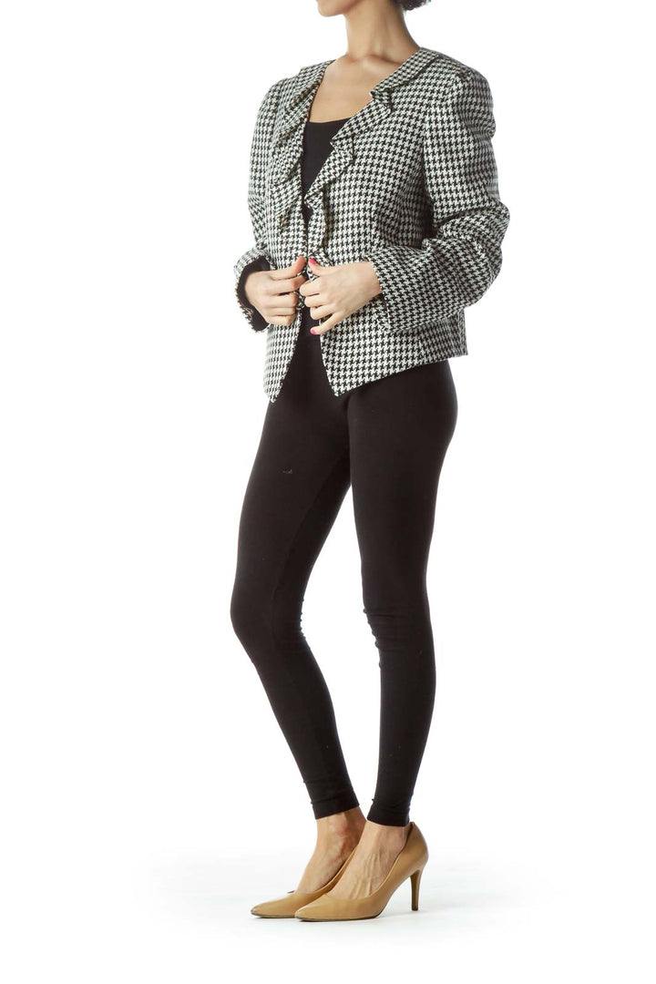 Black White Houndstooth Print Jacket