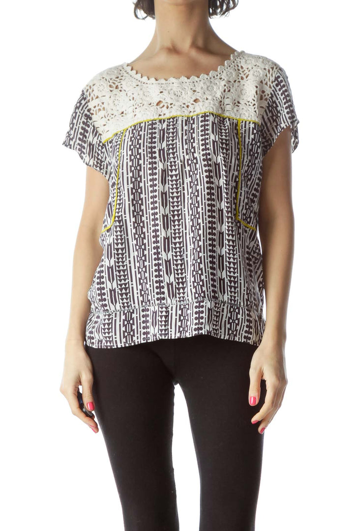 Black Printed Short Sleeve Top