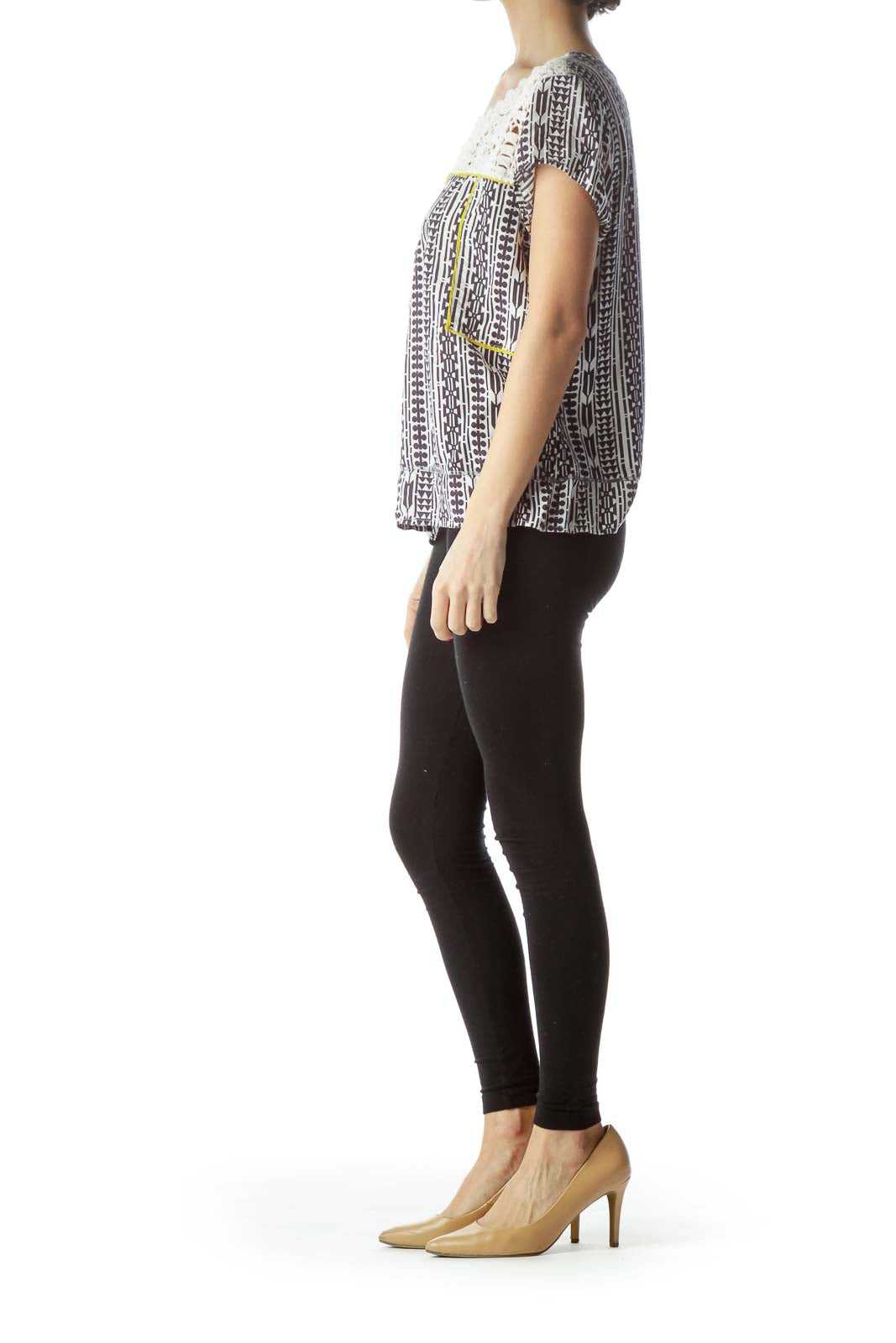 Black Printed Short Sleeve Top