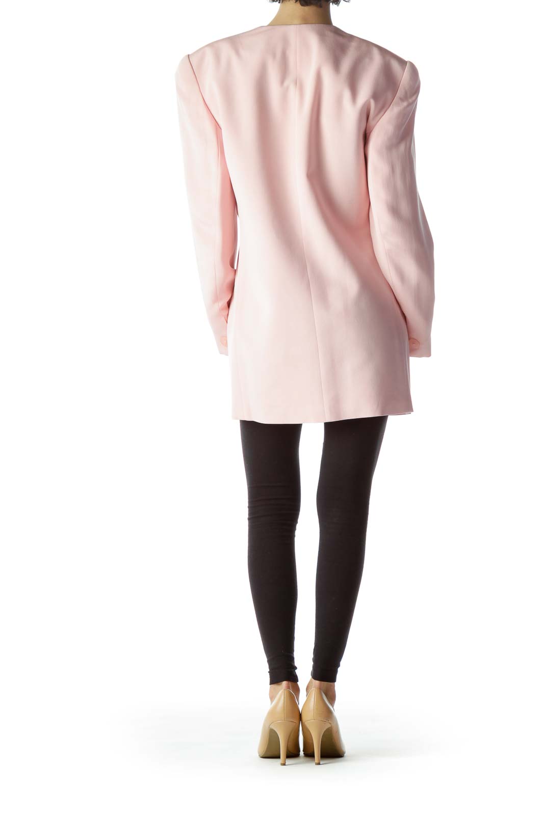 Pink Padded Shoulder Silk Blazer