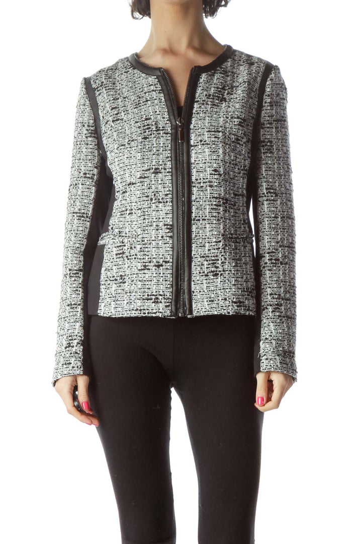 Black White Tweed Zippered Jacket