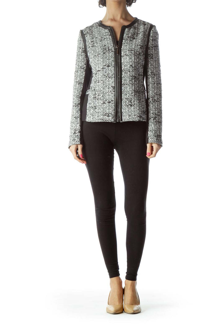 Black White Tweed Zippered Jacket