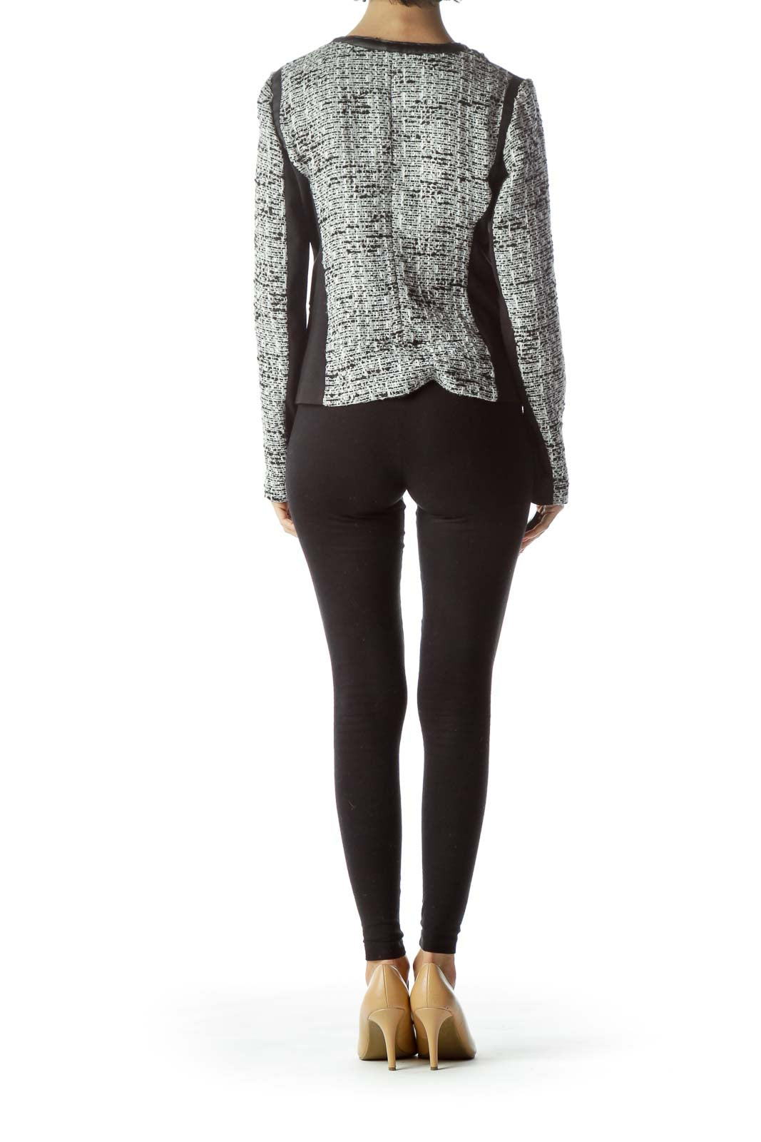 Black White Tweed Zippered Jacket