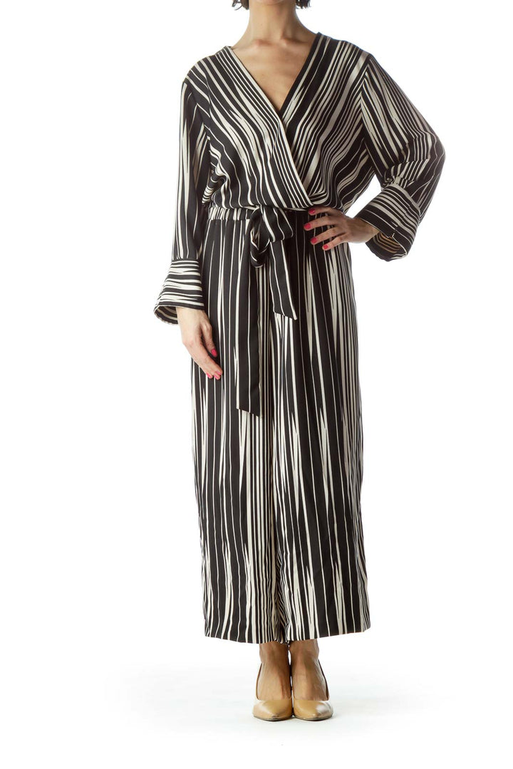 Black Striped V-Neck Jumpsuit