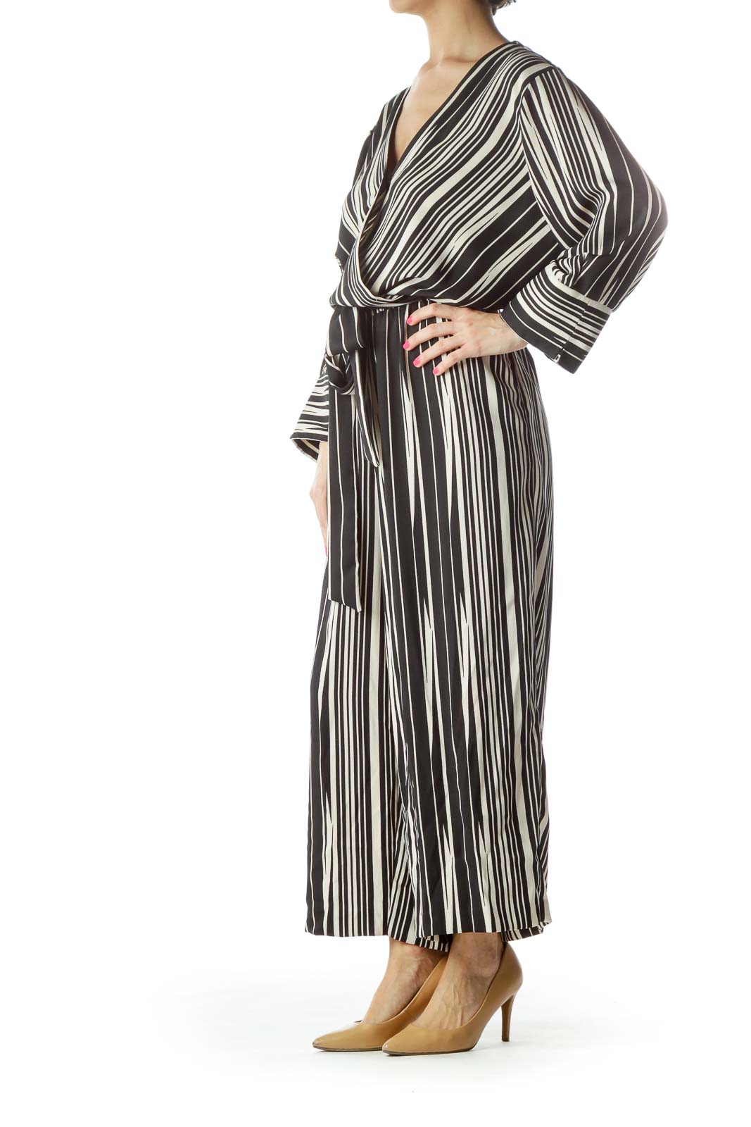 Black Striped V-Neck Jumpsuit