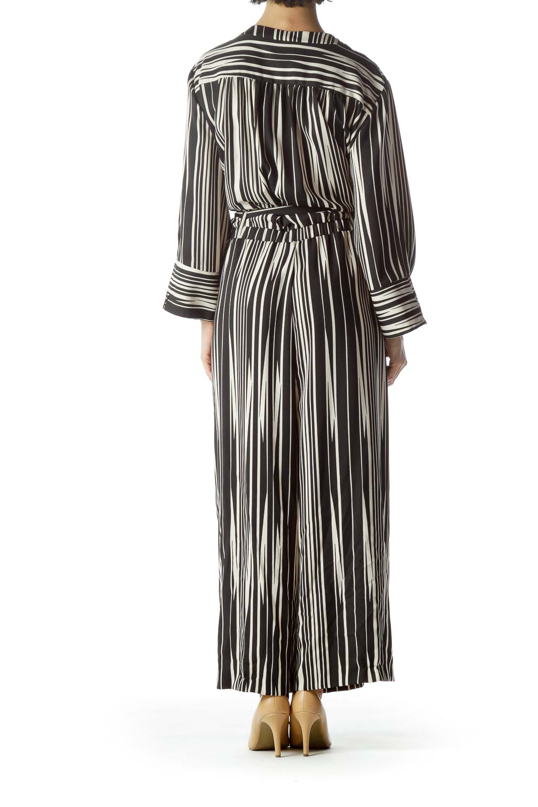 Black Striped V-Neck Jumpsuit