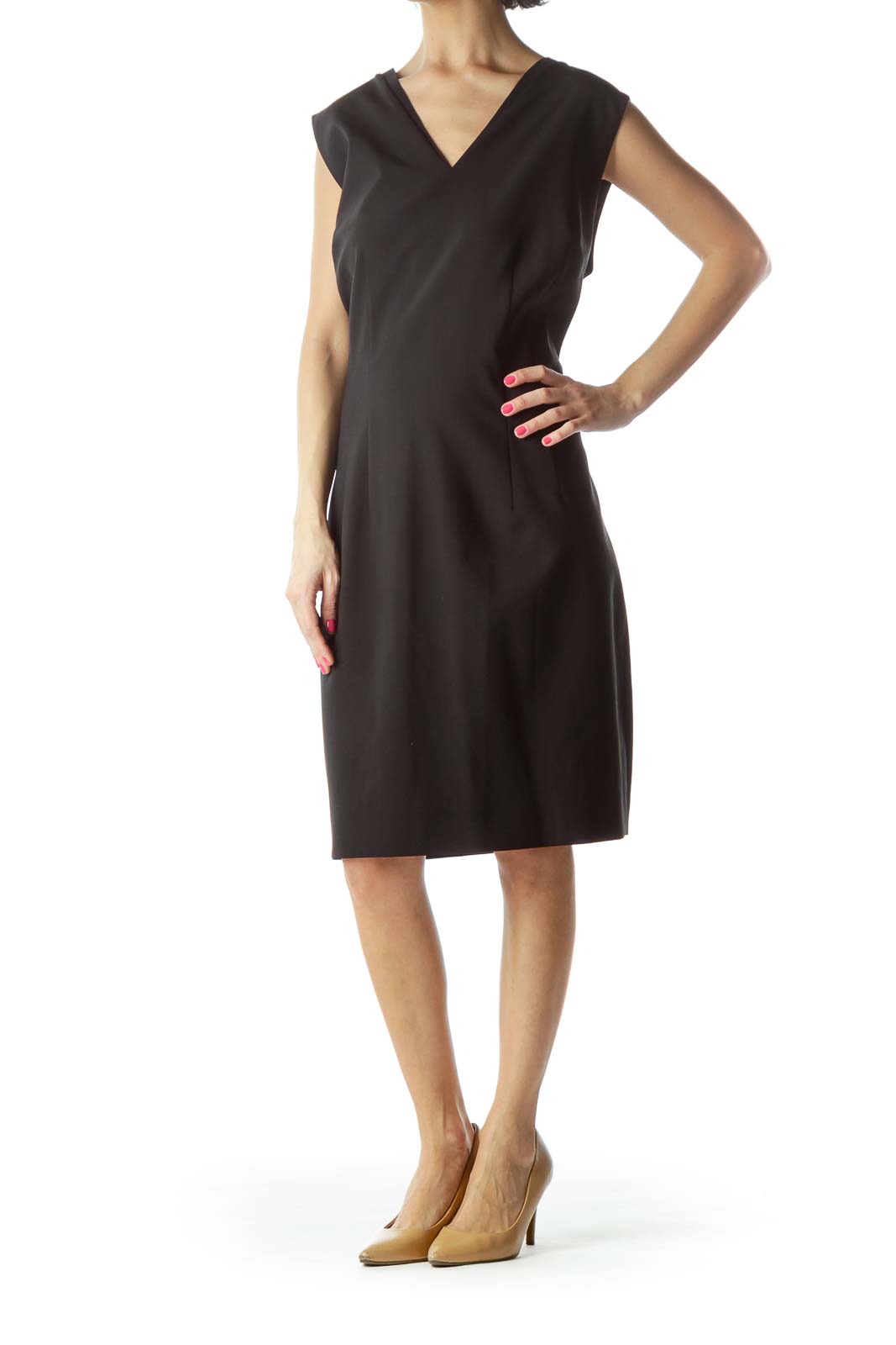 Black Wool V-Neck Dress