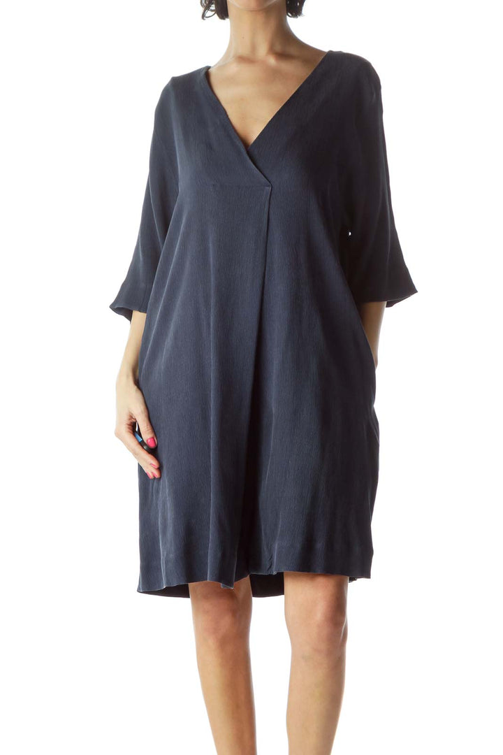 Navy V-Neck Day Dress