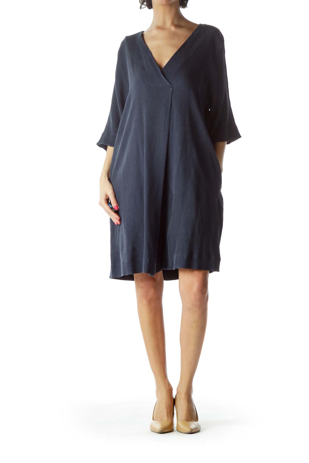 Navy V-Neck Day Dress