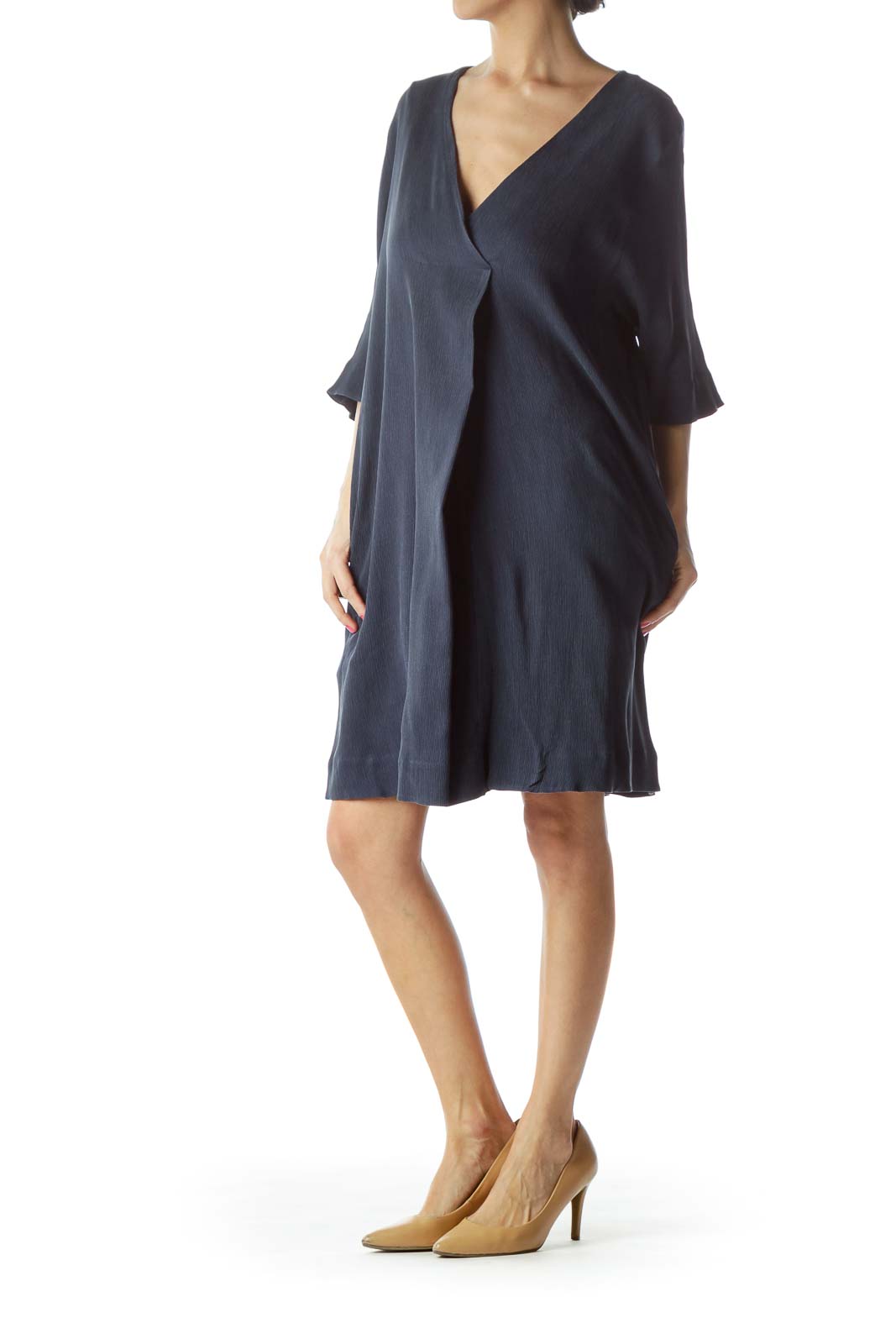 Navy V-Neck Day Dress