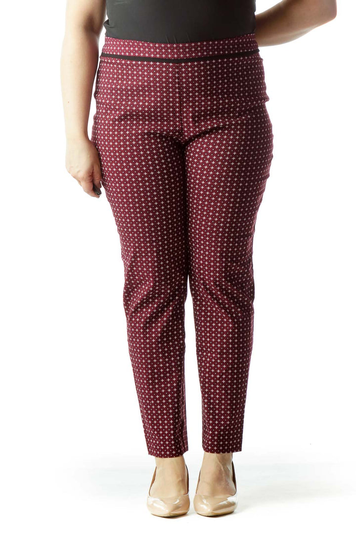 Burgundy Black White Print Stretch Pants