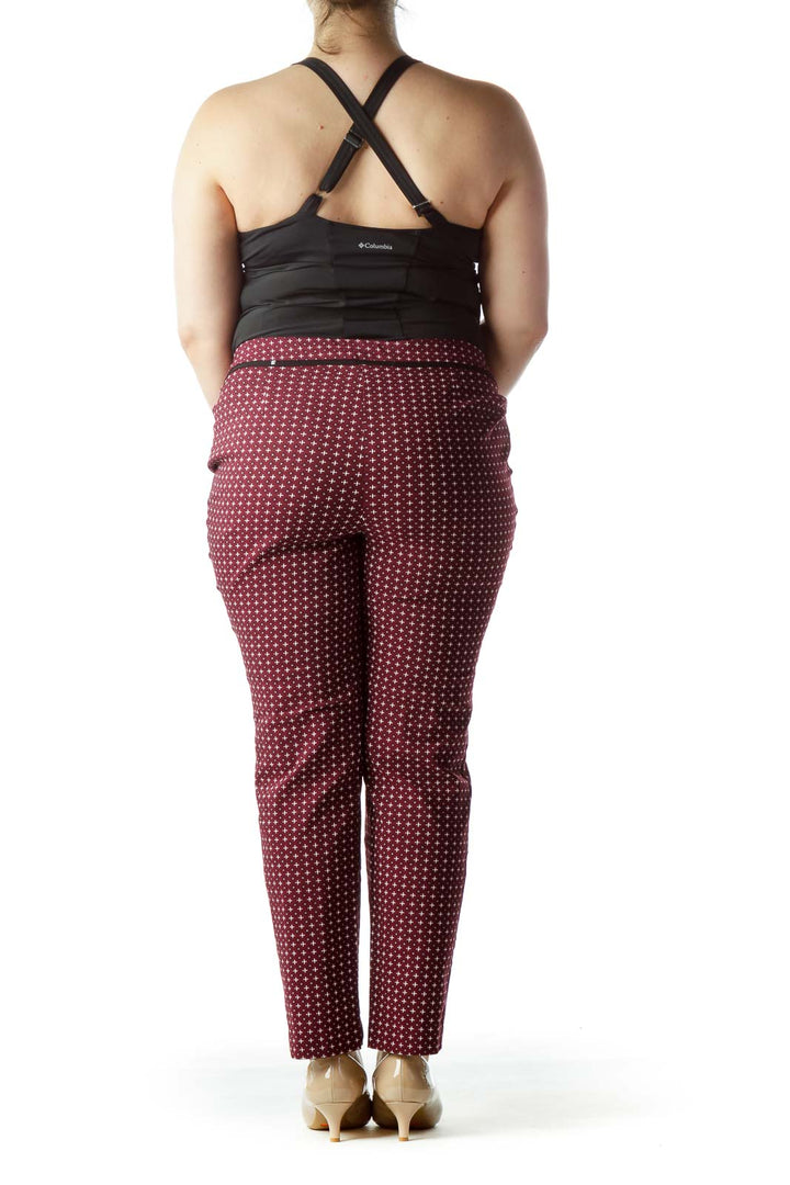 Burgundy Black White Print Stretch Pants