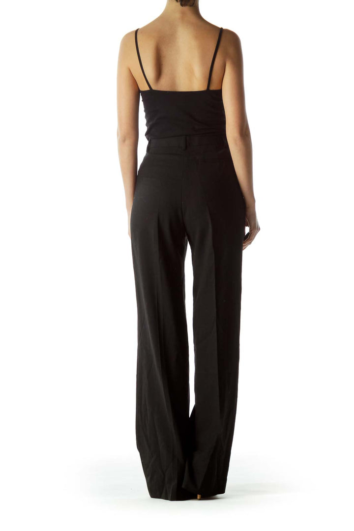 Back view of black wide-leg dress pants from Banana Republic