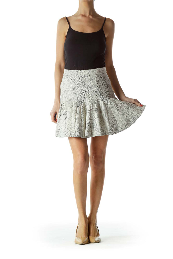 Front view of white textured flare mini skirt from Banana Republic