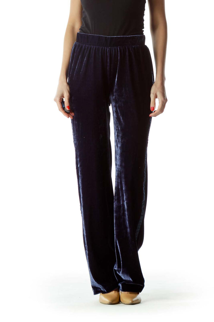 Navy Blue Velvet Elastic Pants