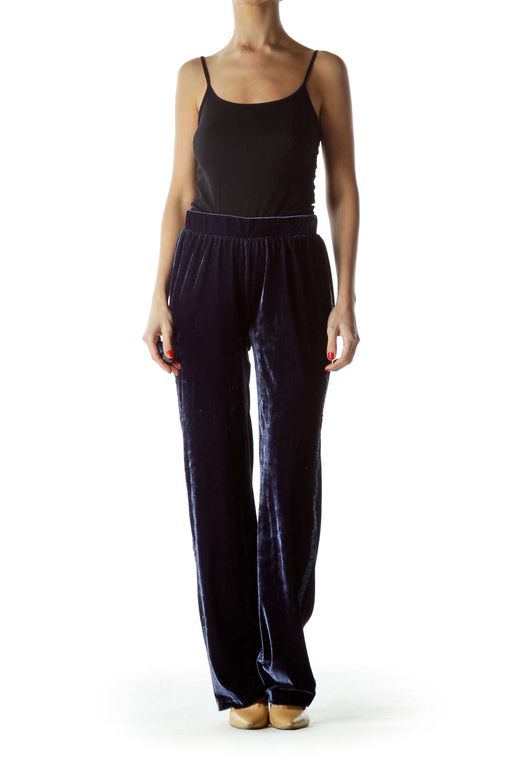 Navy Blue Velvet Elastic Pants