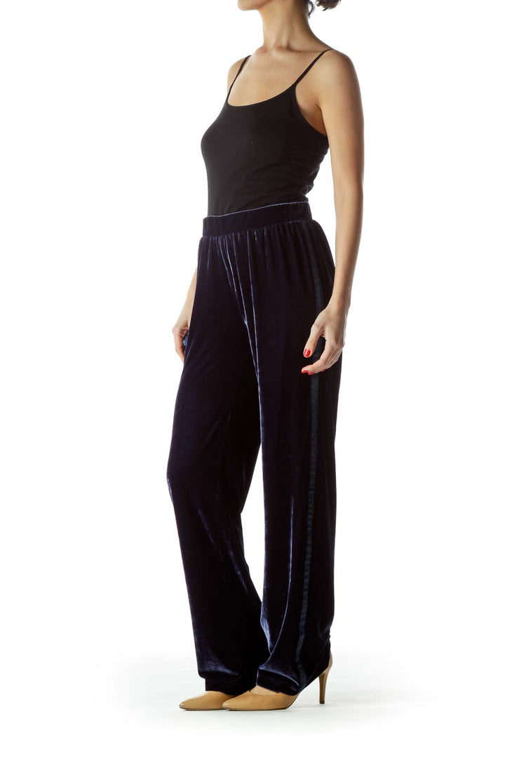 Navy Blue Velvet Elastic Pants