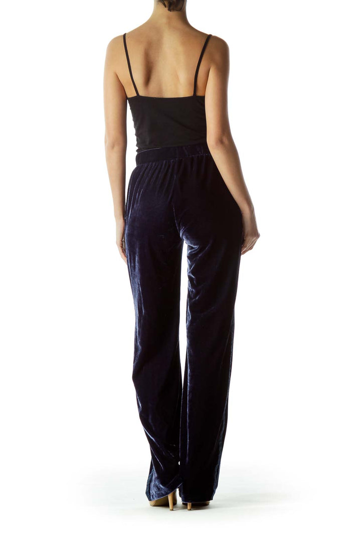 Navy Blue Velvet Elastic Pants