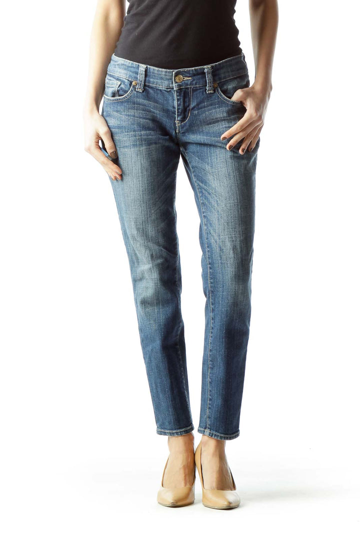 Blue Medium Wash Straight Leg Denim Jeans