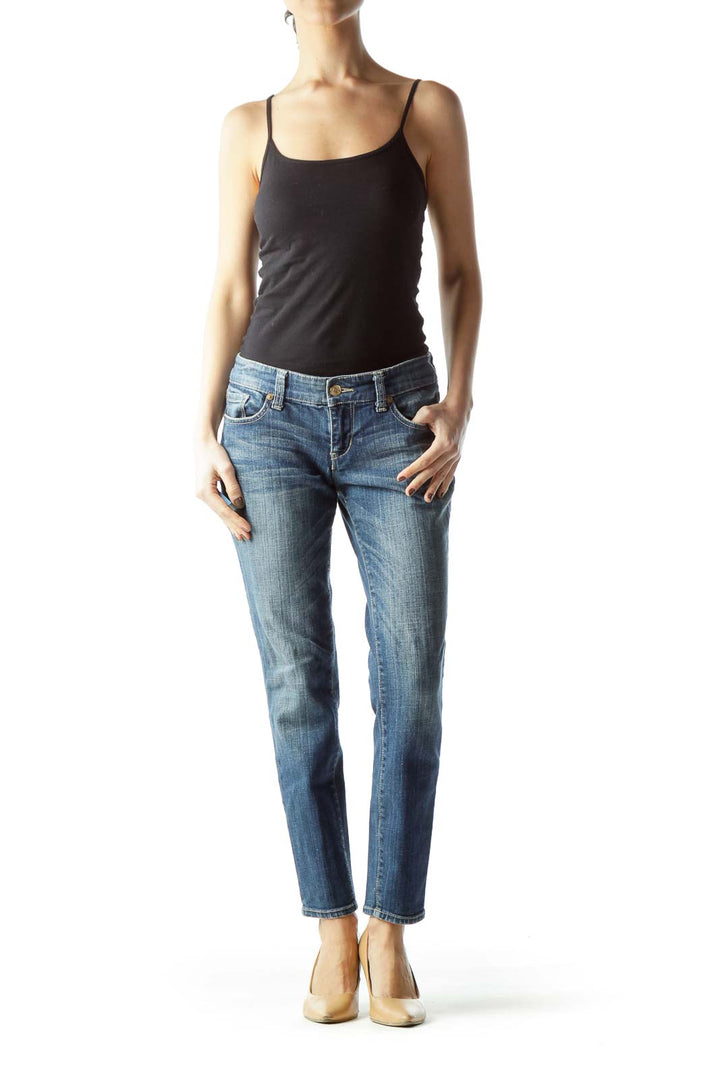 Blue Medium Wash Straight Leg Denim Jeans