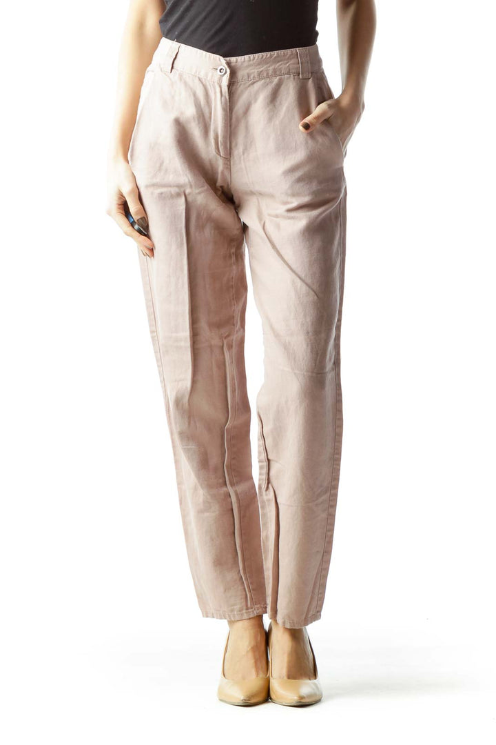 Pale Pink Pocketed Straight Leg Pants