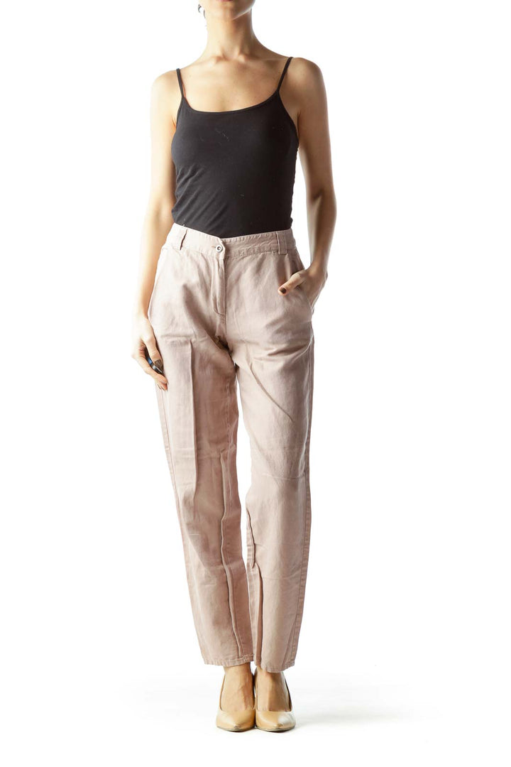 Pale Pink Pocketed Straight Leg Pants