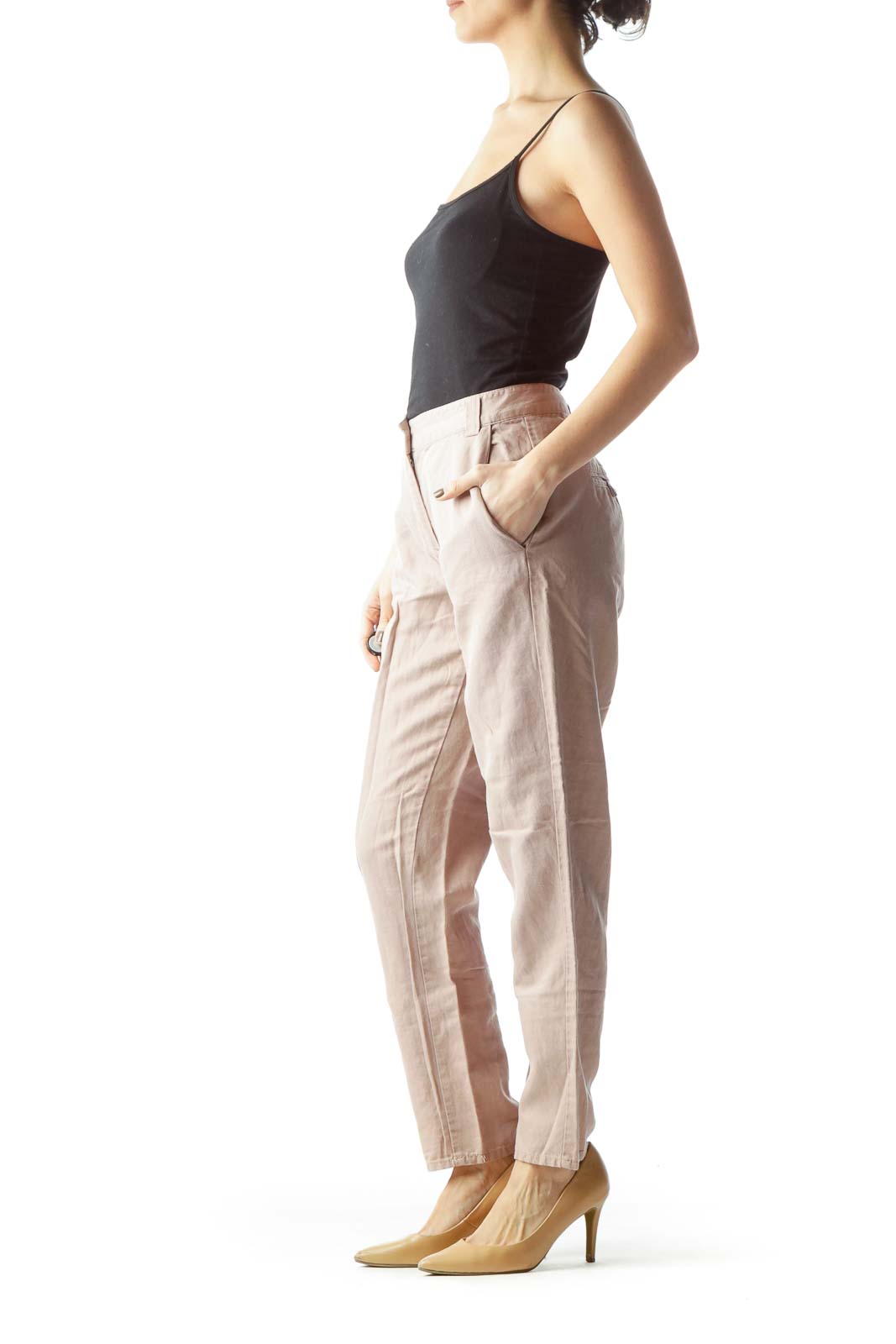 Pale Pink Pocketed Straight Leg Pants