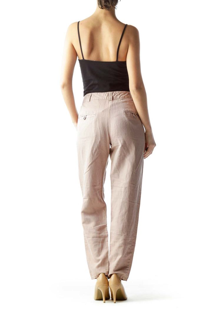 Pale Pink Pocketed Straight Leg Pants