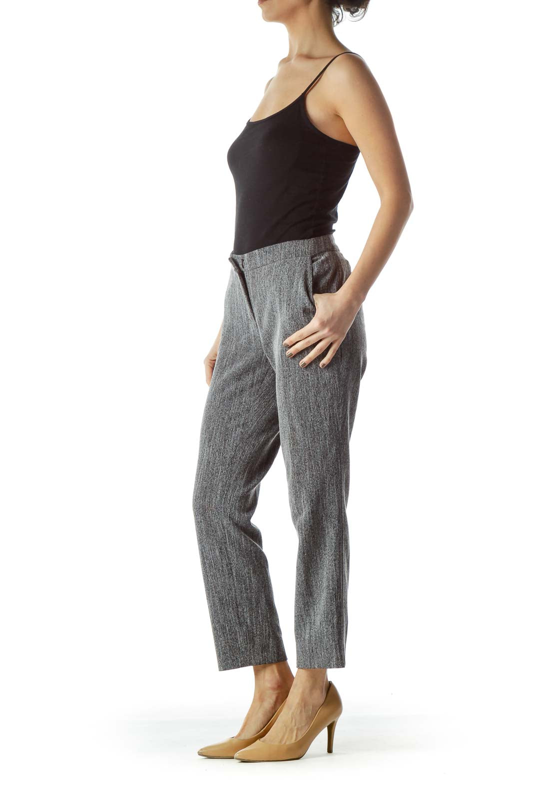 Front view of Yoana Baraschi gray textured slim-fit trousers