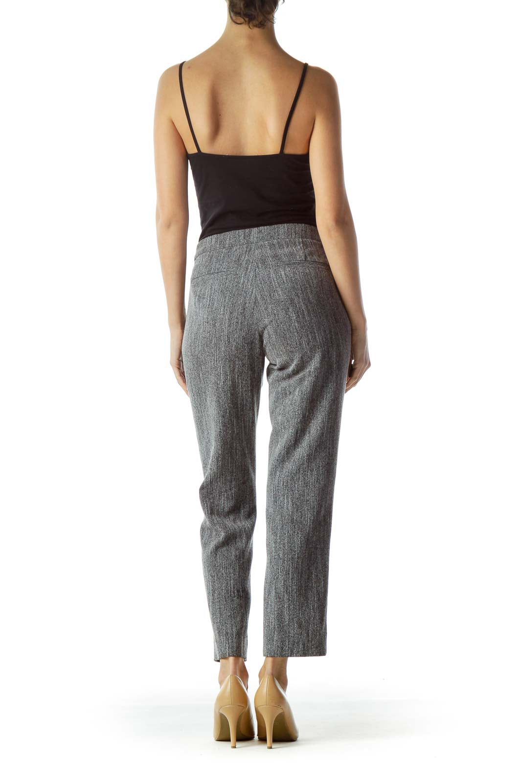 Back view of Yoana Baraschi gray textured slim-fit trousers on model