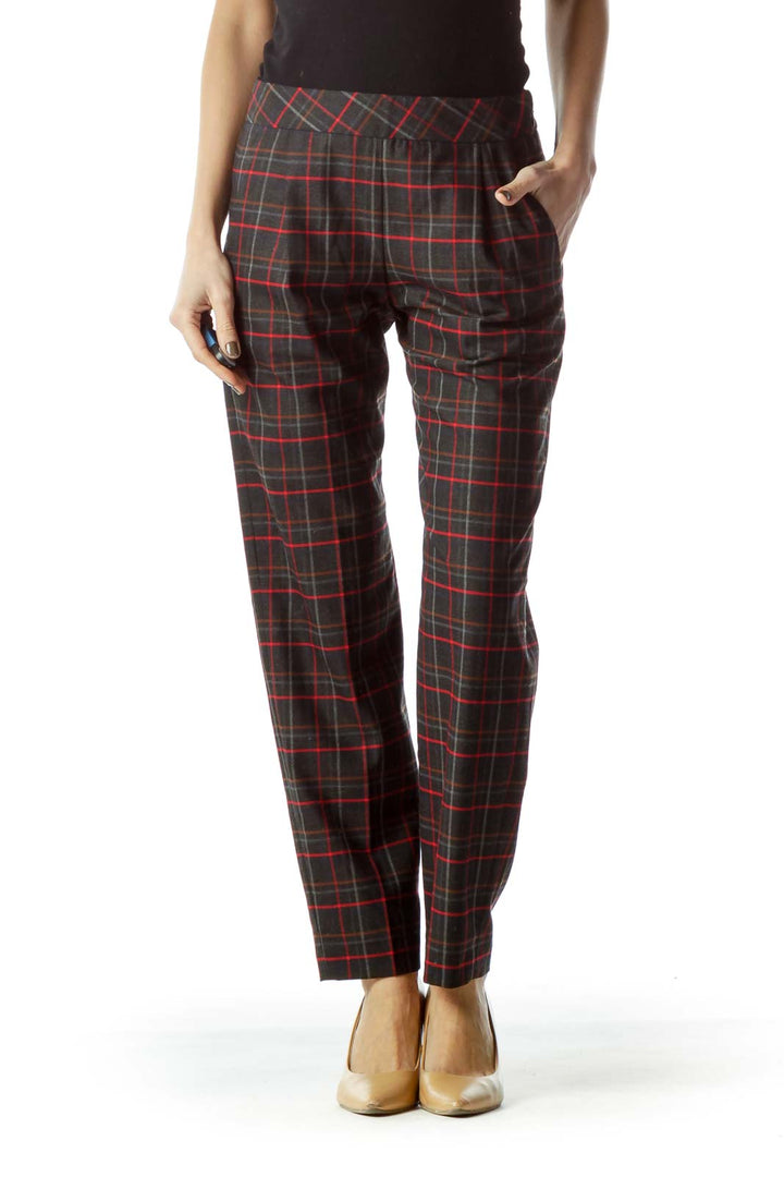 Multicolored Plaid Knit Pocketed Pants