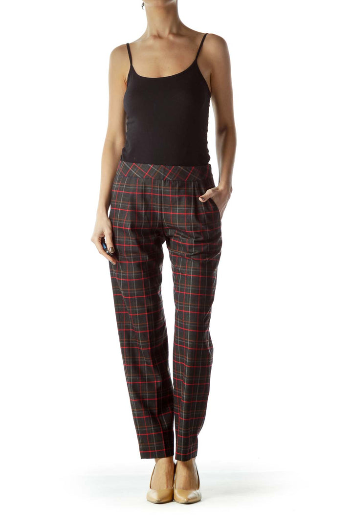 Multicolored Plaid Knit Pocketed Pants