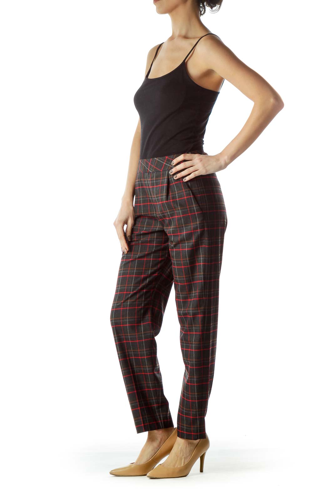 Multicolored Plaid Knit Pocketed Pants