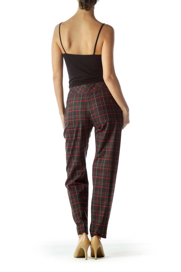 Multicolored Plaid Knit Pocketed Pants