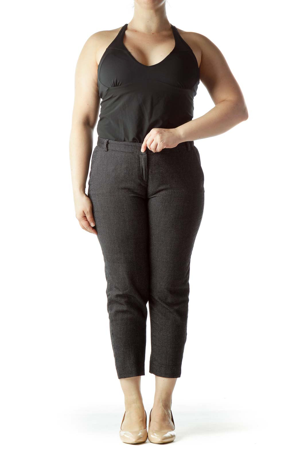 Front view of Yoana Baraschi gray textured cropped dress pants