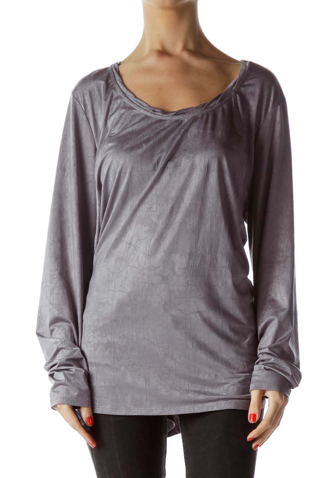 Front view of gray long sleeve top by Simply Vera Vera Wang