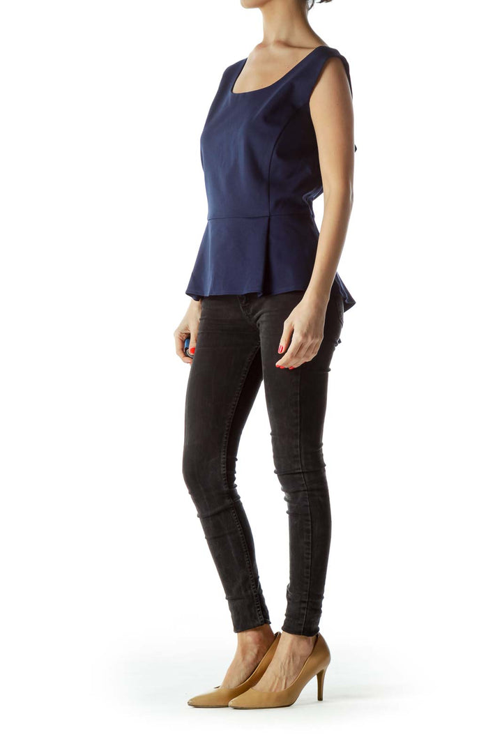 Navy Blue Sleeveless Peplum Top