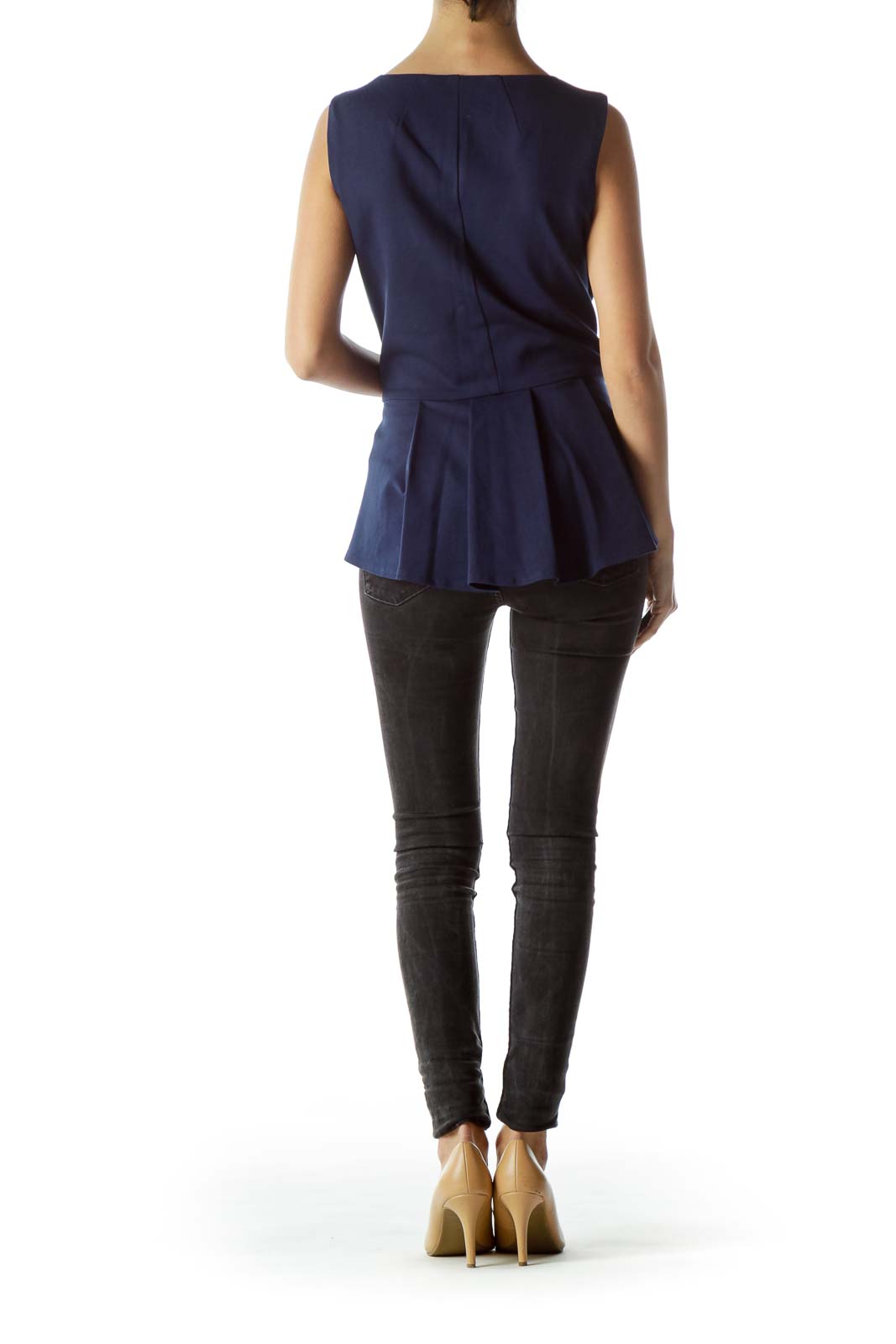 Navy Blue Sleeveless Peplum Top