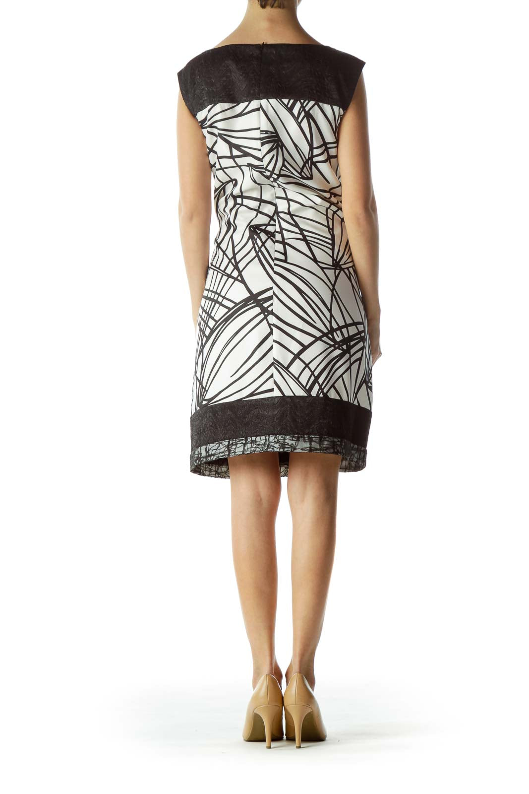 Back view of Ann Taylor black and white geometric print shift dress